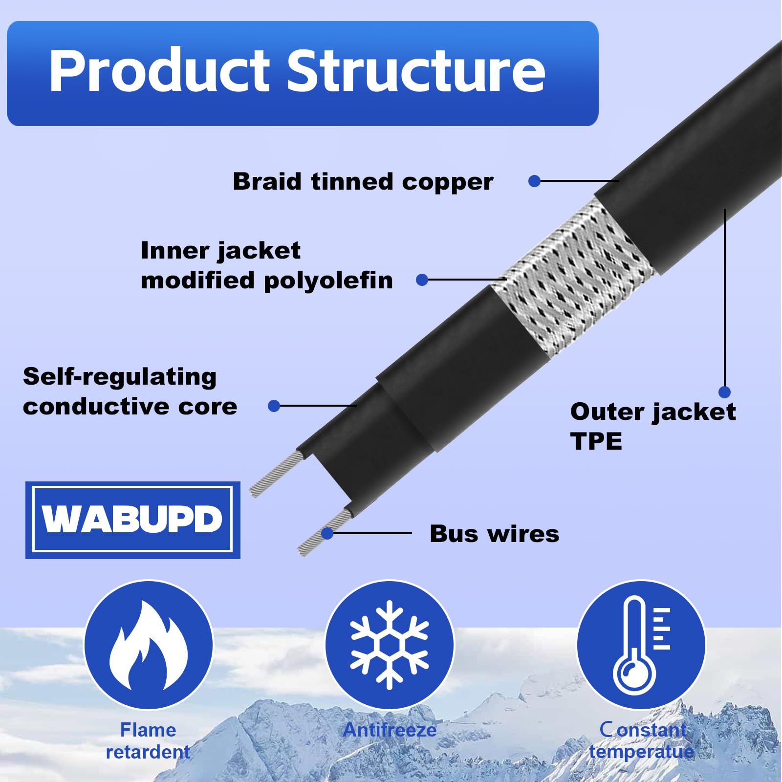Cinta térmica de 3 pies a 200 pies para tuberías de agua, cable de calor de tubería de deshielo de -40.0 °C, tubo de cable de calefacción eléctrica, protección contra el frío para cable de