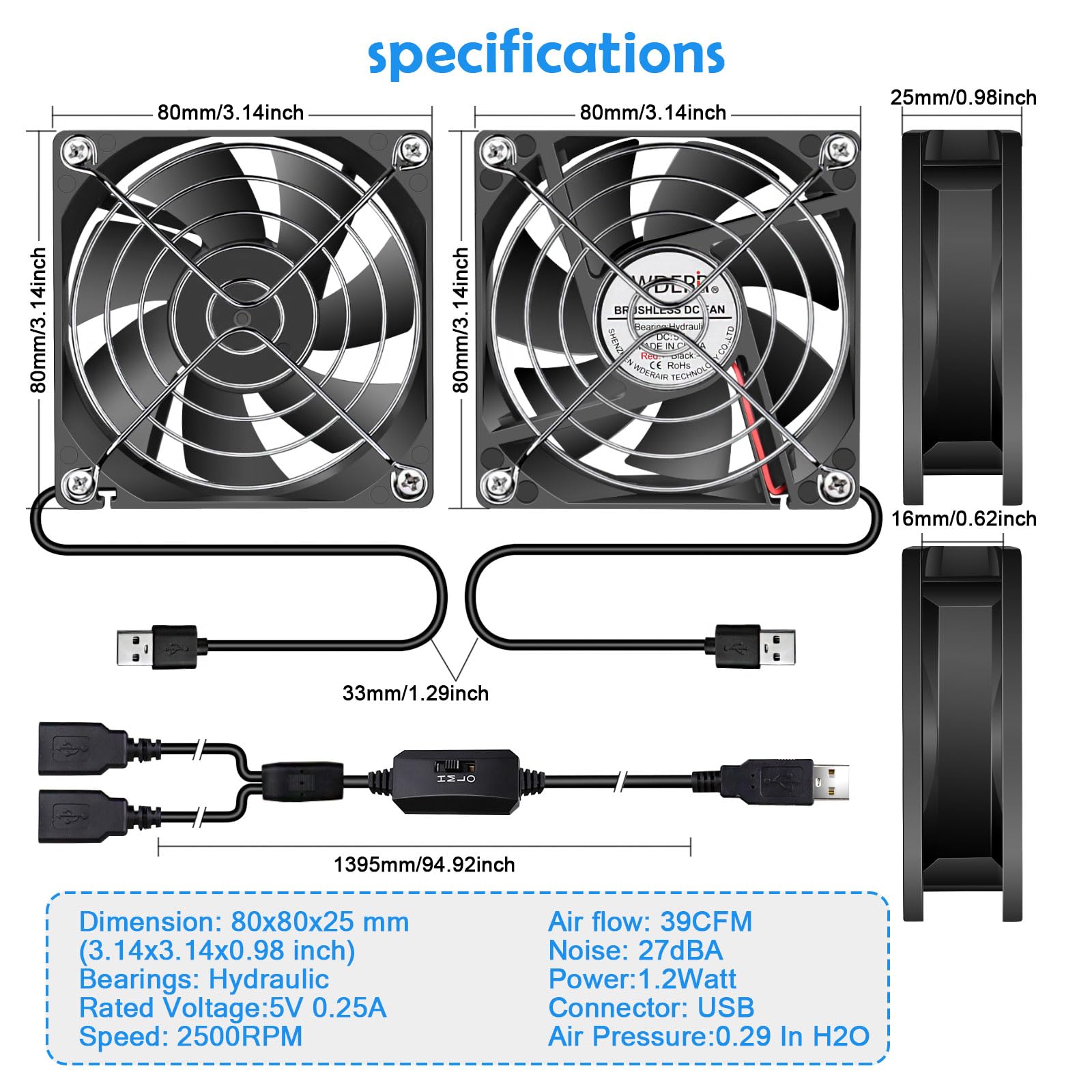 Mini ventilador USB de 80 mm para PC de refrigeración de 5 V (silencioso), ventilador de refrigerador de gabinete con controlador de velocidad