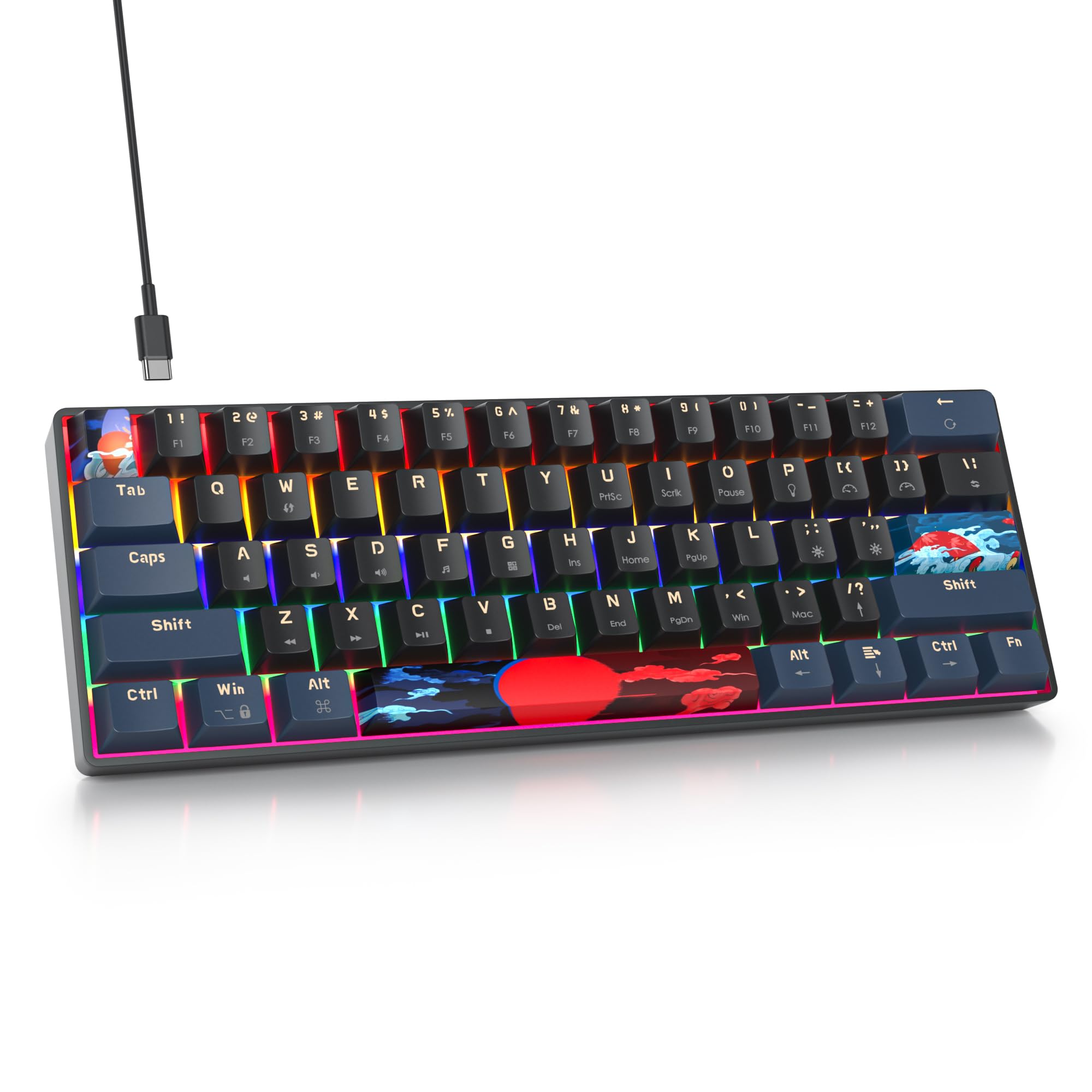 Teclado Mecanico Gaming 60%，Ultracompacto al 61 Teclas Mechanical Keyboard Retroiluminado，Interruptor Rojo Lineal, QWERTY Americana Layout para PC/Windows