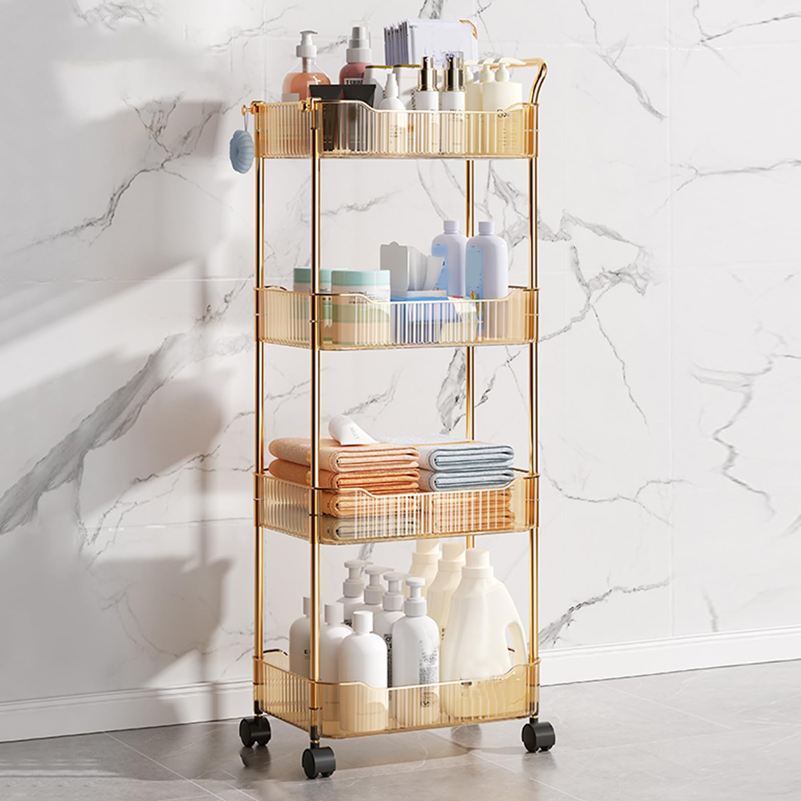 asdchZen Rolling Utility Trolley With Lockable Wheels Acrylic Mobile Shelving Unit With Handle Versatile Storage Cart For Kitchen Bathroom And Home Nization