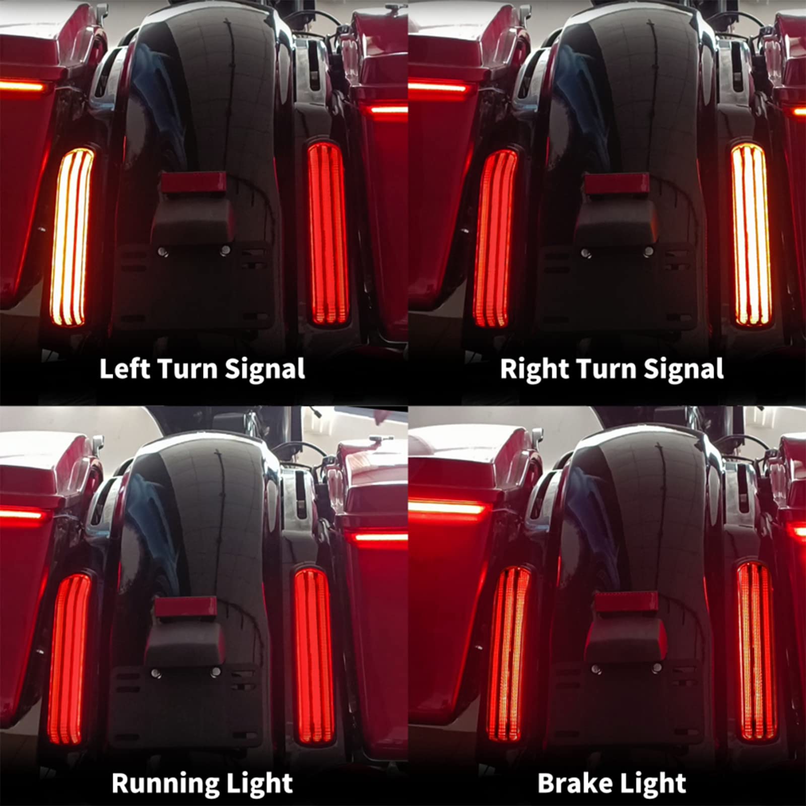 HCmotorku Motorcycle LED Rear Fender System Turn Signal Running Brake Light Fit for Harley Touring Road King Electra Road Street Glide 2014-later Black Lens