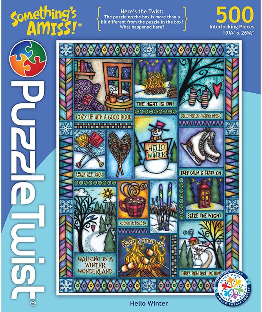 PuzzleTwist - Hello Winter - 500 Piece Jigsaw Puzzle, Something’s Amiss! Series, Unique Challenging Fun for Adults Family Teens, Made in USA