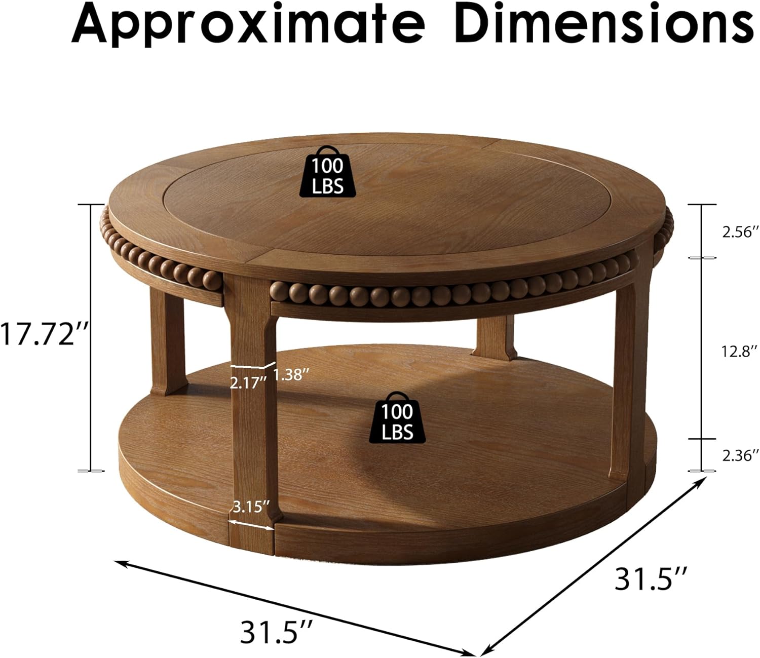 Round Coffee Table for Living Room 31.5" W Small Coffee Tables with Storage Shelf 2-Tier Modern Design Industrial Circle Wood Center Home Furniture Apartment Office Walnut