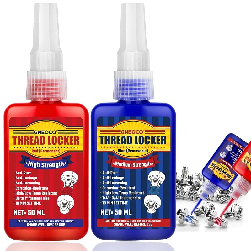 Kit Trava Rosca Anaeróbica GNEOCO Azul e Vermelha, Resistência Média e Alta, 2 Frascos de 50 mL