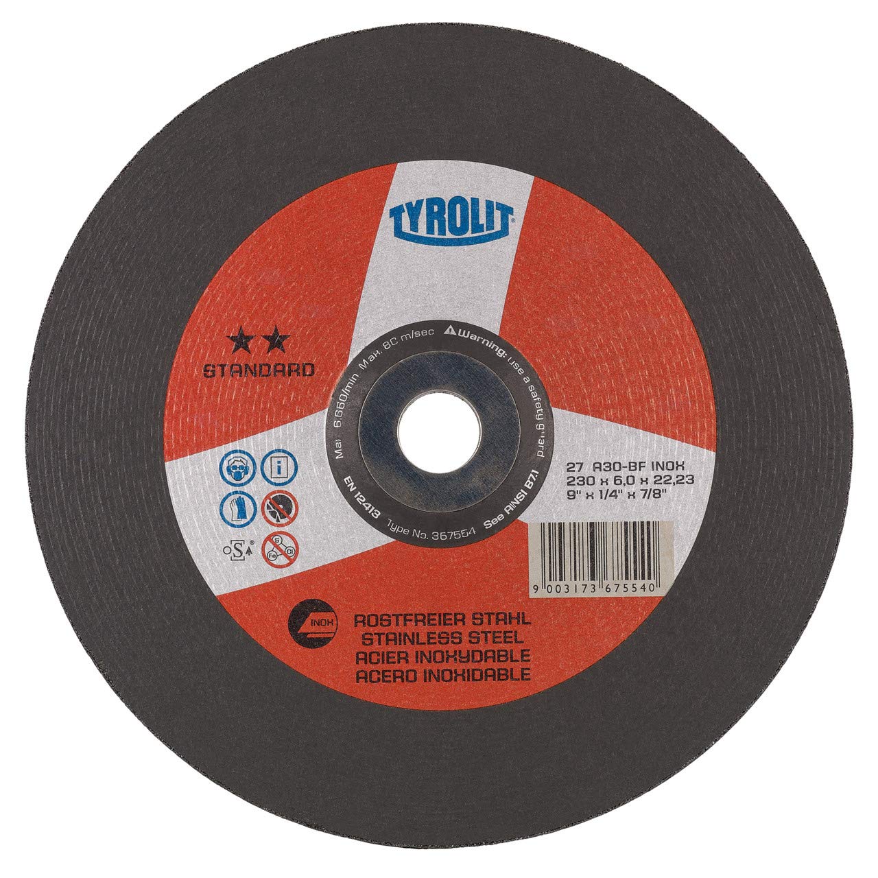 TYROLIT STANDARD Grinding Disc for Stainless Steel for Angle Grinders - 230 x 6.0 x 22.23 mm (Pack of 10)