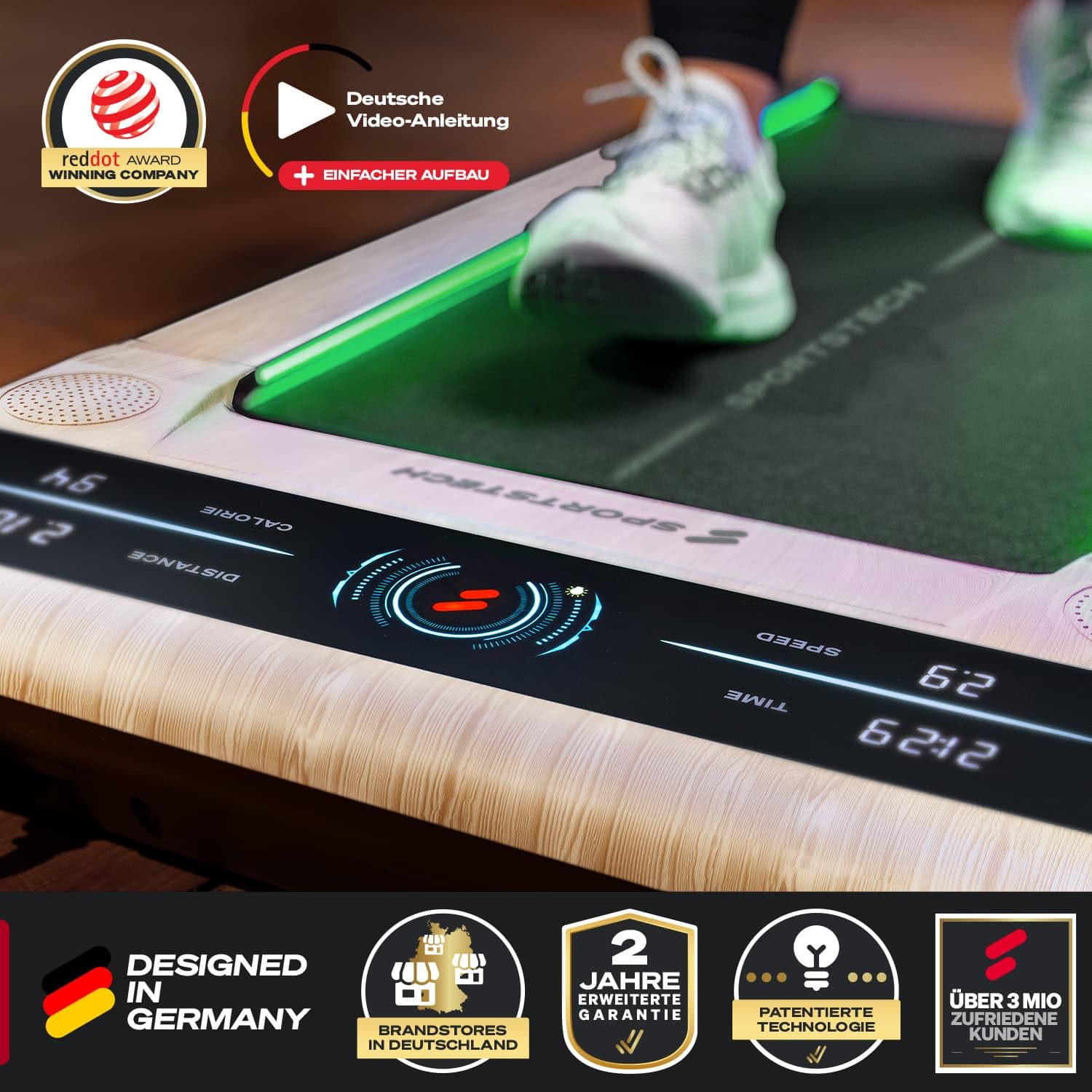 Sportstech sWalk Walking Pad, Laufband für Zuhause klappbar mit Steigung 7,5%, Laufband Schreibtisch, Under Desk Treadmill, 8 km/h, leise, App, LCD Display, bis 120 kg, Homeoffice Fitnessgerät