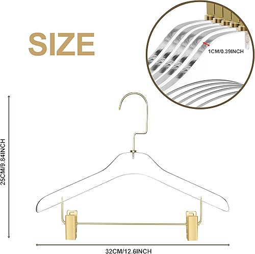 Miniatura 5 de Perchas de acrílico Lucite de calidad de 12.5 pulgadas para pantalones, paquete de 4, elegante colgador de ropa con ganchos dorados o plateados,