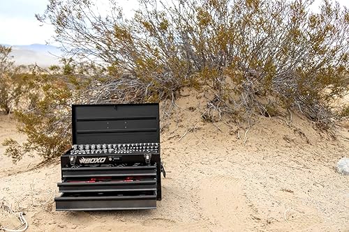 Miniatura 7 de BOXO USA Heavy Duty Toolbox 159 piezas métricas y SAE juego de herramientas de bloqueo con 3 cajones caja de transporte manual (negro)
