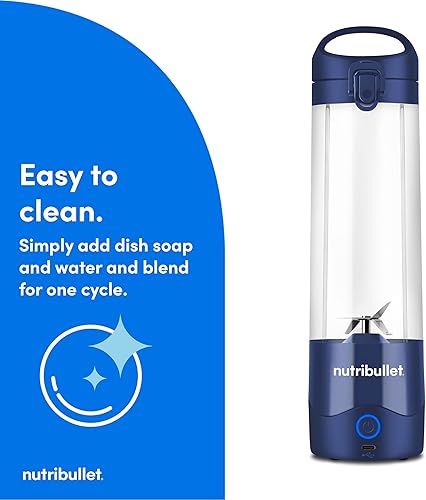 Miniatura 5 de nutribullet Licuadora portátil, inalámbrica, recipiente de 20 onzas, licuadora personal, USB-C recargable, azul marino, NBPB50100NB