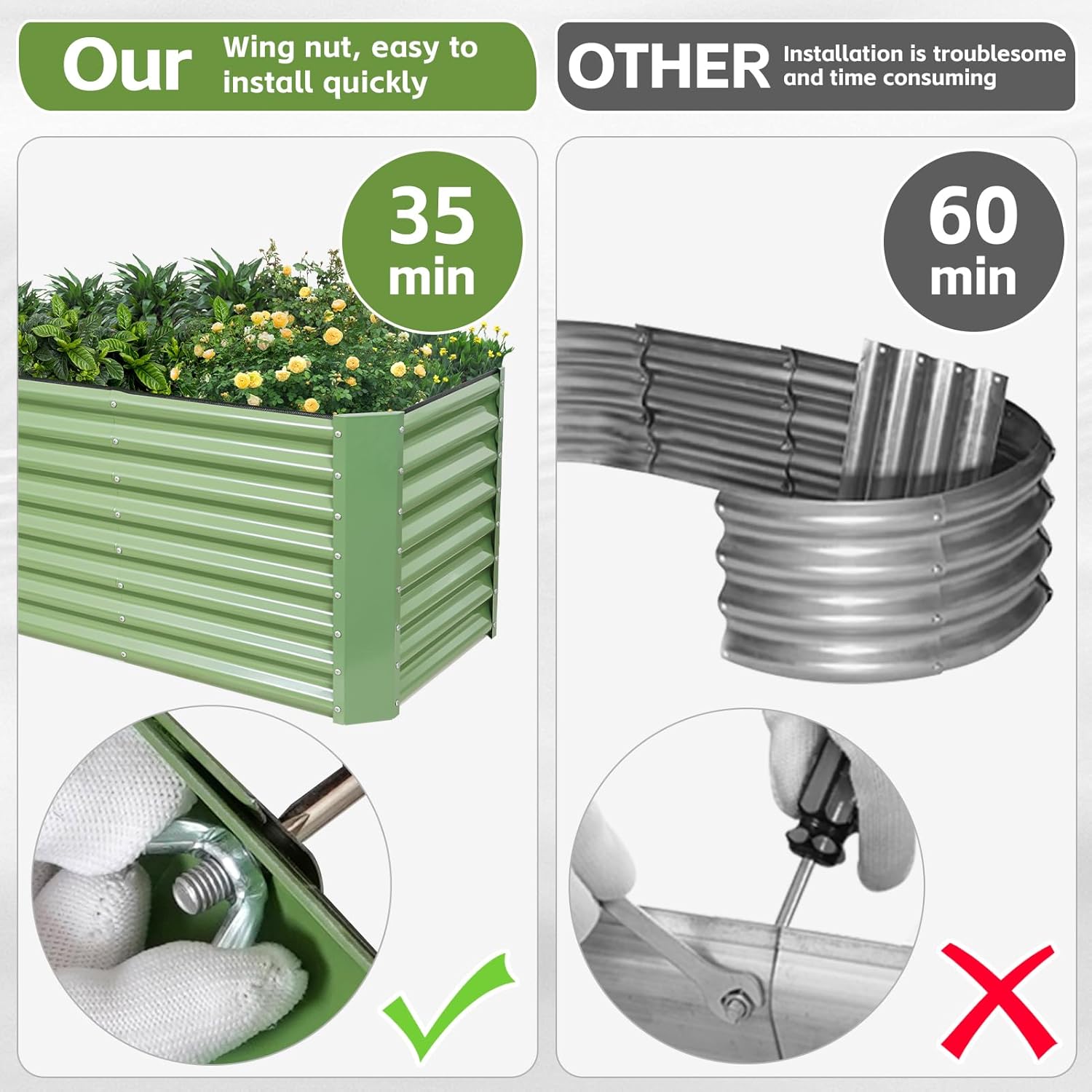 4x2x2 ft Raised Garden Bed - Galvanized Deep Root Planter Box for Outdoor Gardening of Vegetables, Flowers, Herbs, and Succulents with Wing Nuts and Safety Edges - Olive Green