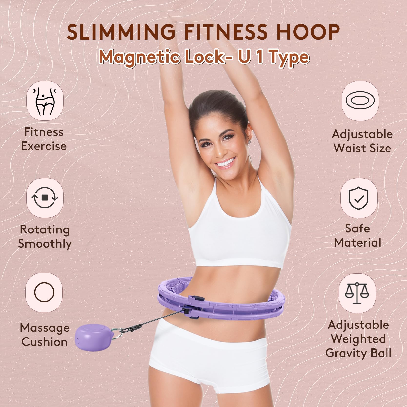 U1-30 nodi vita 142,2 cm, chiusura magnetica intelligente Hula Hoop ponderato per adulti perdita di peso, Infinity Hoop Plus Size, bambini adulti casa all'aperto, esercizio fitness,