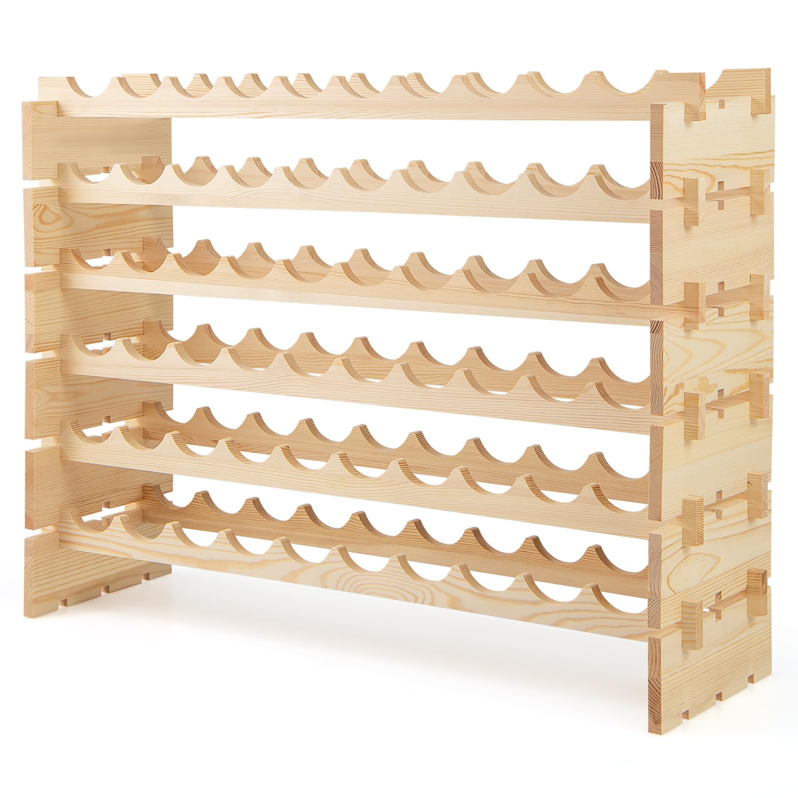 TANGZON 6/9-Tier Wooden Wine Rack, 60/72/108 Bottles Stackable Wine Holder, Free Standing Wine Bottle Display Storage Organizer for Home, Kitchen and Bar (60 Bottle, 101 x 29 x 73cm)