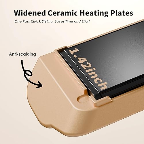 Miniatura 4 de Plancha plana para el cabello, placas anchas de cerámica iónico de doble voltaje para mujeres, calentamiento rápido de 210  a 450  para resultados
