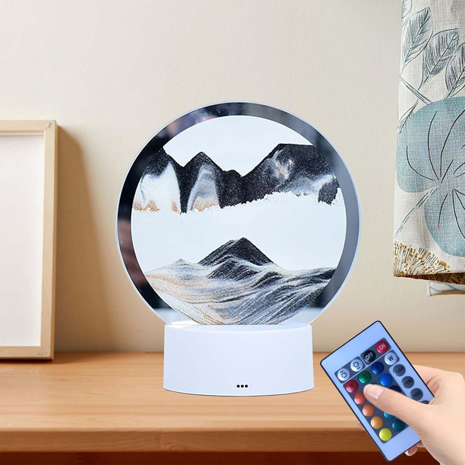 Quadro Sabbia Mobile SANDCLE - Arte Dinamica 3D A Clessidra Rotonda, Decorazione Per Casa E Ufficio (12 Pollici, Nero)