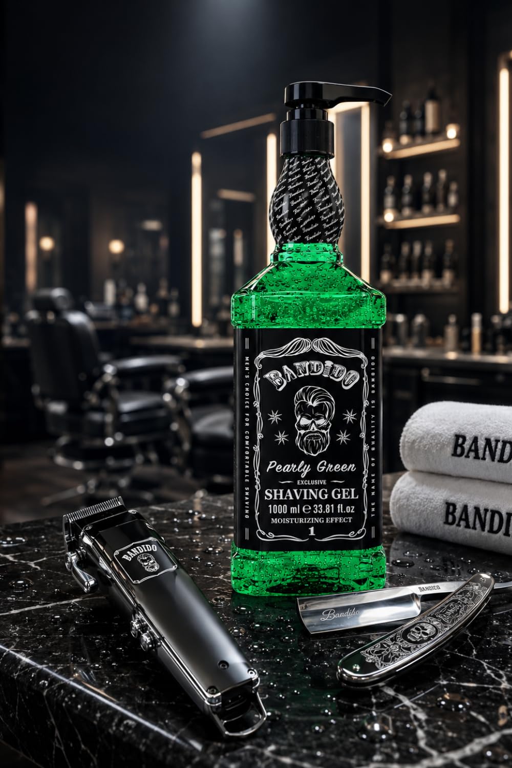 Gel de Afeitar Bandido para Hombre (1000 ml) Transparente, Afeitado Preciso, No Espumoso, para Contorno de Barba Con Cualquier Hoja o Navaja (Verde)