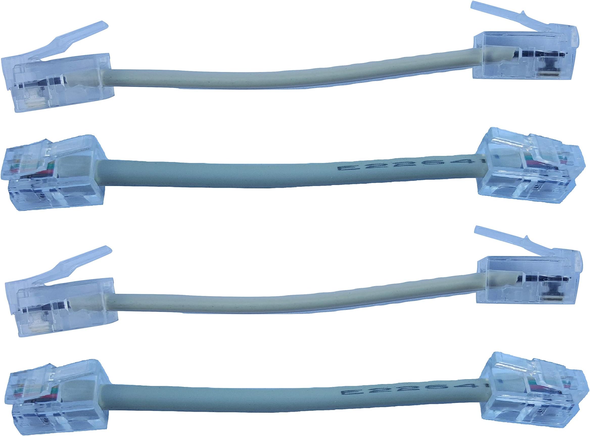 (4 Pack) 3 Inch Short Telephone Cord Rj11 6P4C Black