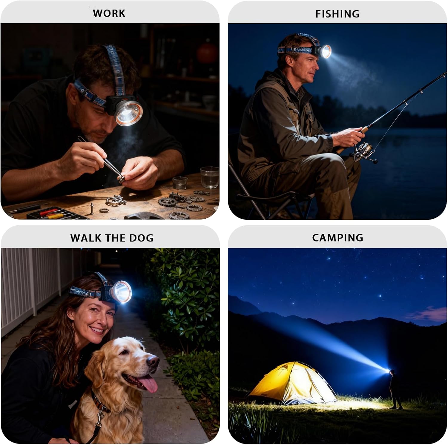 Rechargeable LED Headlamp with Motion Sensor, Super Bright Spotlight, USB-C Charging, High Power Headlight for Fishing Camping Hunting