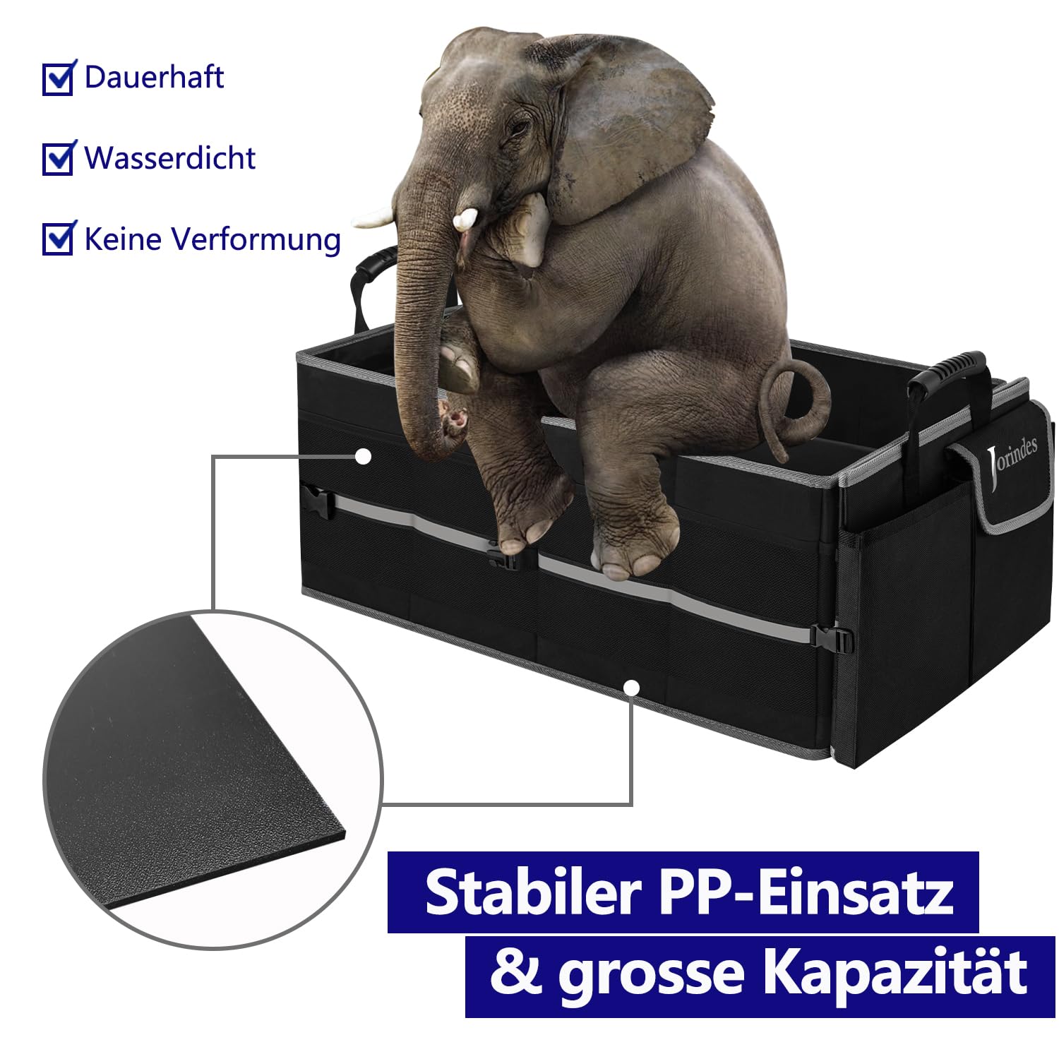 Jorindes Kofferraum Organizer, Kofferraumtasche mit Kühltasche, Auto Organizer Kofferraum Zusammenklappbarer 3 Extra Große Fächer 5IN1 Auto Aufbewahrungsbox - Verstellbare Sicherungsriemen