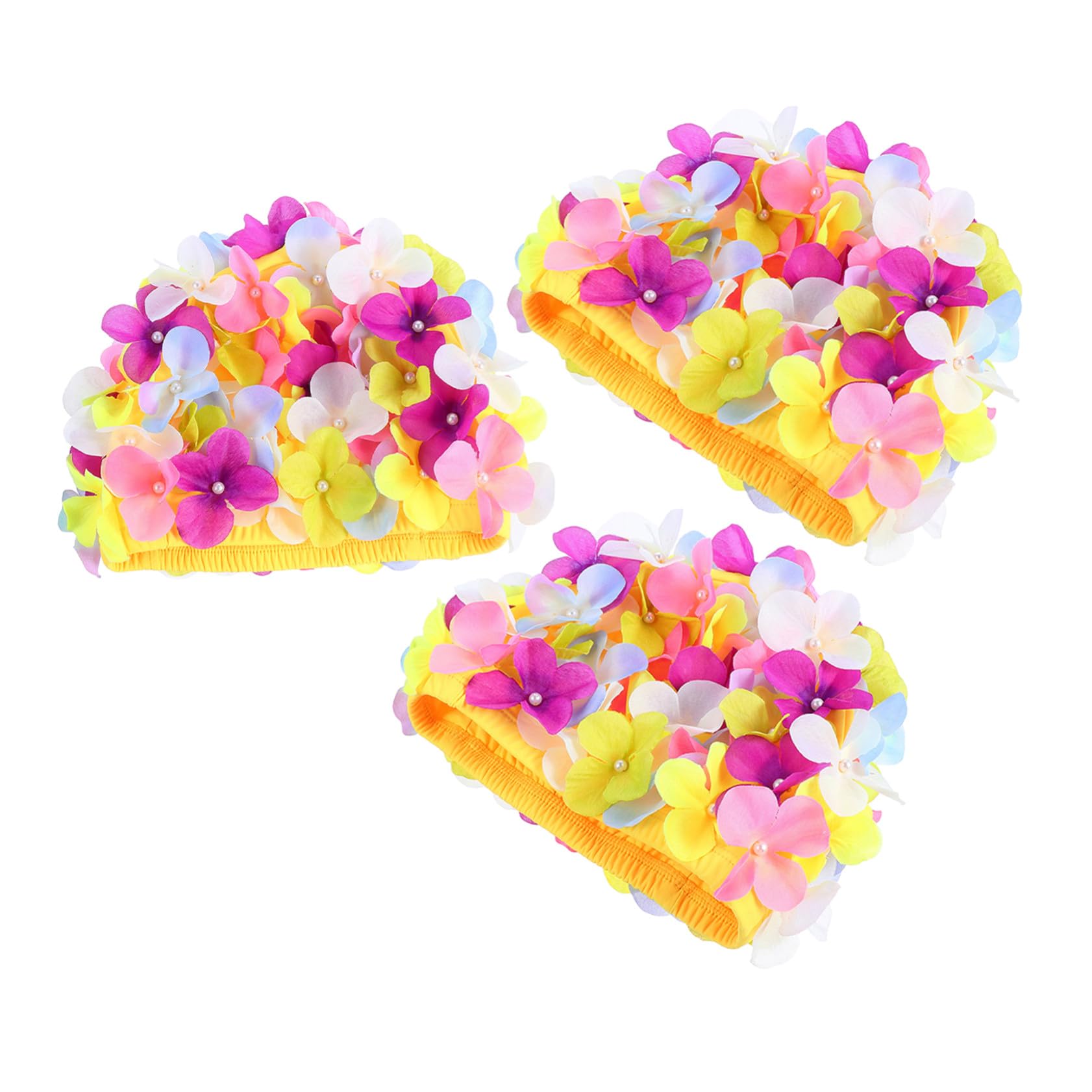 ifundom 3 Pièces Bonnet de Bain Femme Long Cheveux Chapeau de Natation Étanche Pétale Floral Rétro Protection Cheveux Coloré Élégant été Piscine