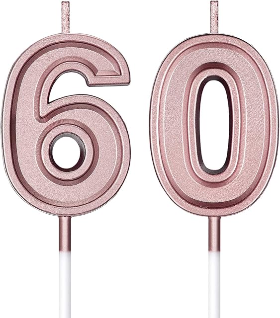 BBTO 60th Birthday Candles Cake Number Candles Happy Birthday Cake Topper Decorations for Birthday Wedding Anniversary Celebration Supplies (Rose Gold)