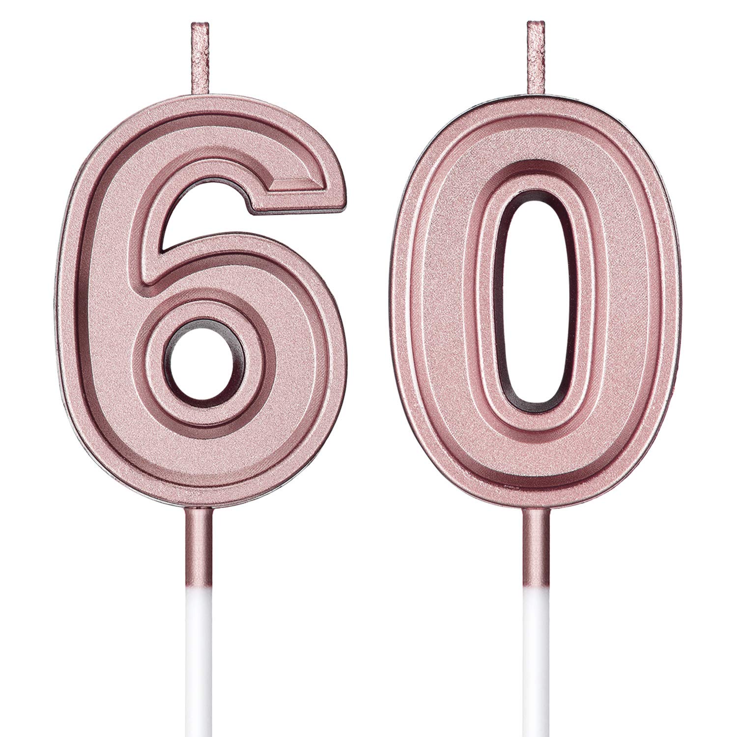 Rose Gold 60th Birthday Cake Candles - Glitter Number Toppers For Anniversary Celebration