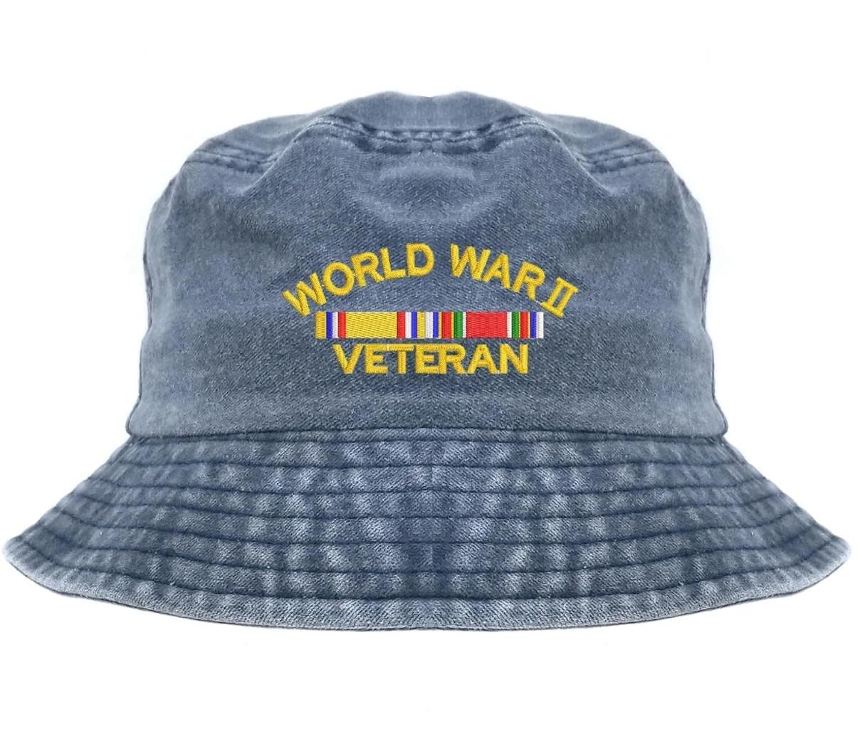 World War 2 Veteran Embroidered Pigment Dye Cotton Bucket hat Navy