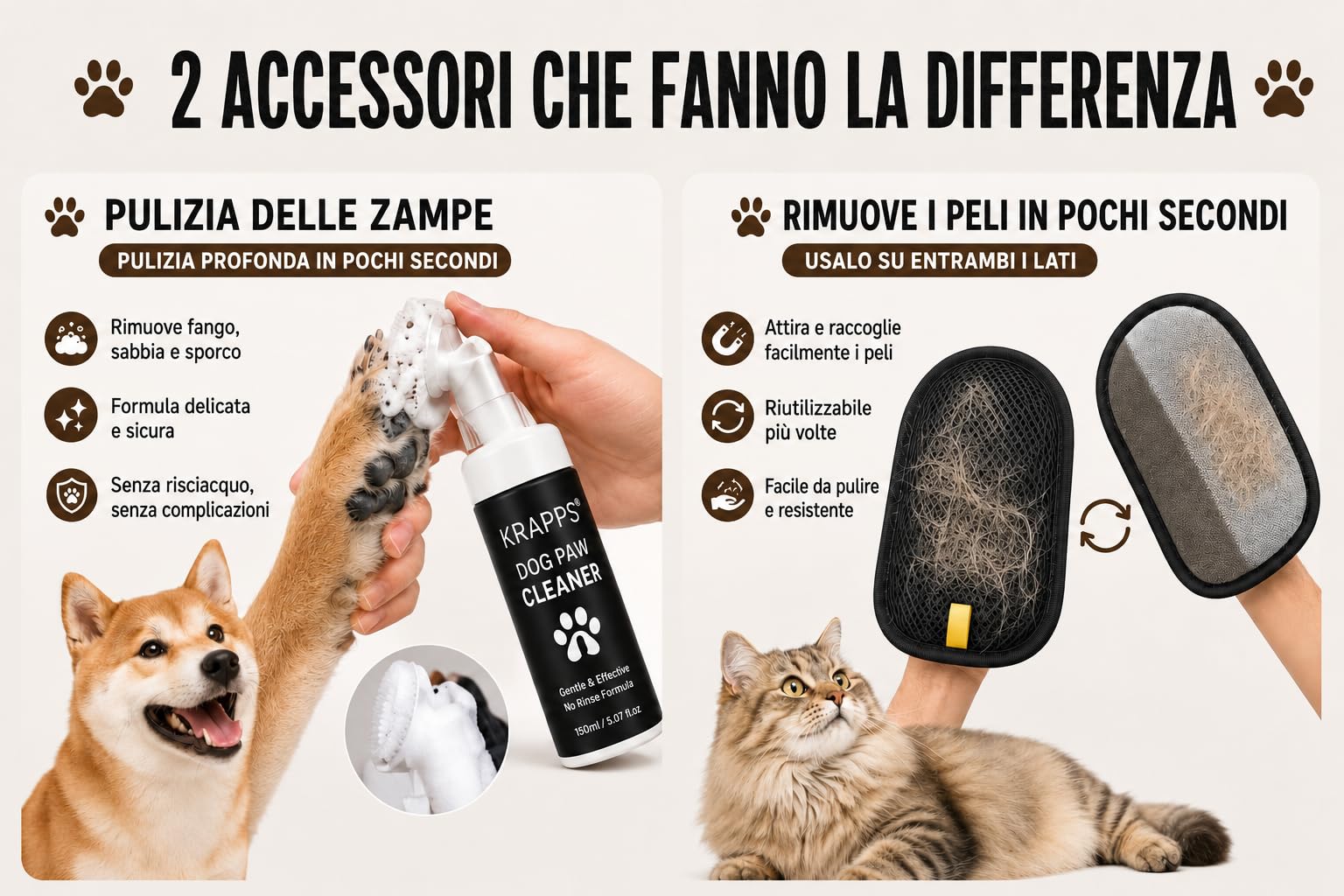 Scaletta per Cani a 3 Gradini con Lavazampe e Guanto Rimuovipeli | Scala per cani per letto e divano, schiuma 30D, rivestimento sfoderabile e idrorepellente, base antiscivolo, 40 x 60 x 40 cm