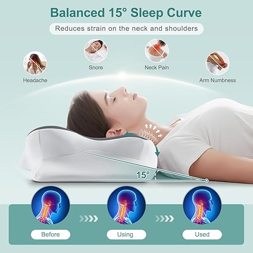Miniatura 3 de DONAMA Almohada cervical para el cuello - Almohadas ergonómicas para aliviar el dolor, almohada de espuma viscoelástica de contorno para dormir de
