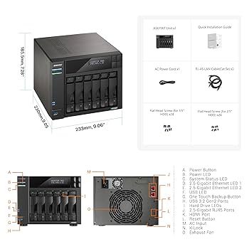 専用　asustor LOCKERSTOR 6Gen2 AS6706T NAS Asustor Lockerstor 6 Gen 2 AS6706T 6 Bay NAS, Quad-Core 2.0