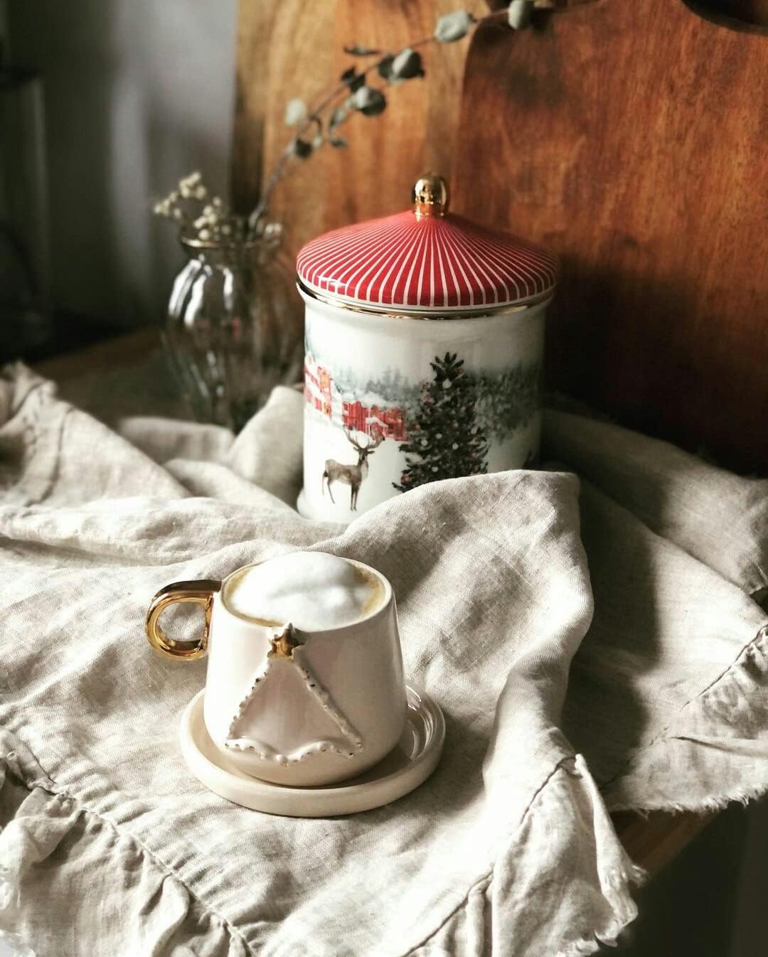 Handmade Christmas Tree Espresso Cup With Gold Handle, Gold Star & Saucer 5.4 oz, Coffee, Espresso, Tea Cup, Christmas Gift Ideas