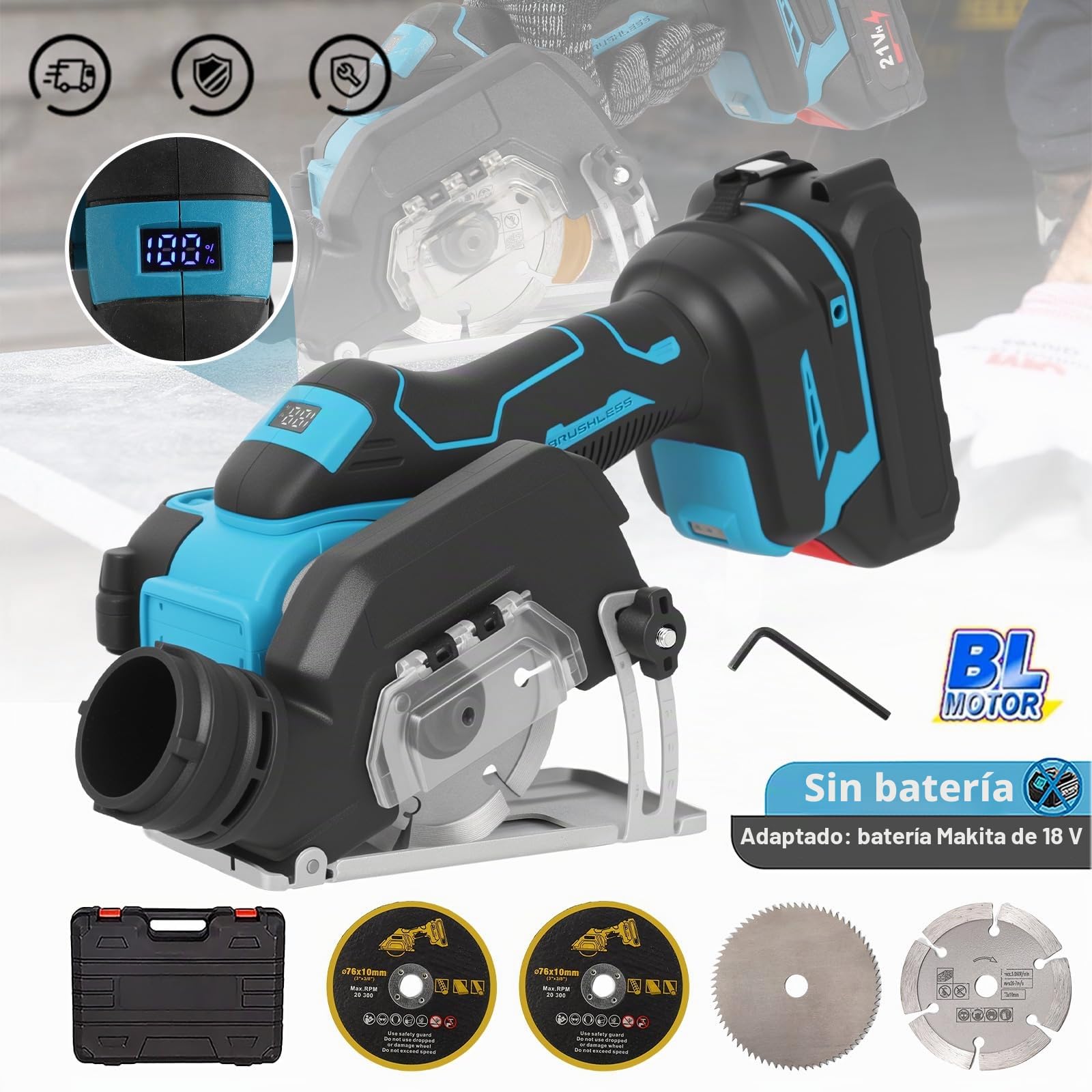 Sierra circular de mano con batería para Makita de 18 V, mini sierra circular de 3 pulgadas, sierra circular sin escobillas con 4 hojas, profundidad de corte de 22 mm, sierra circular eléctrica para