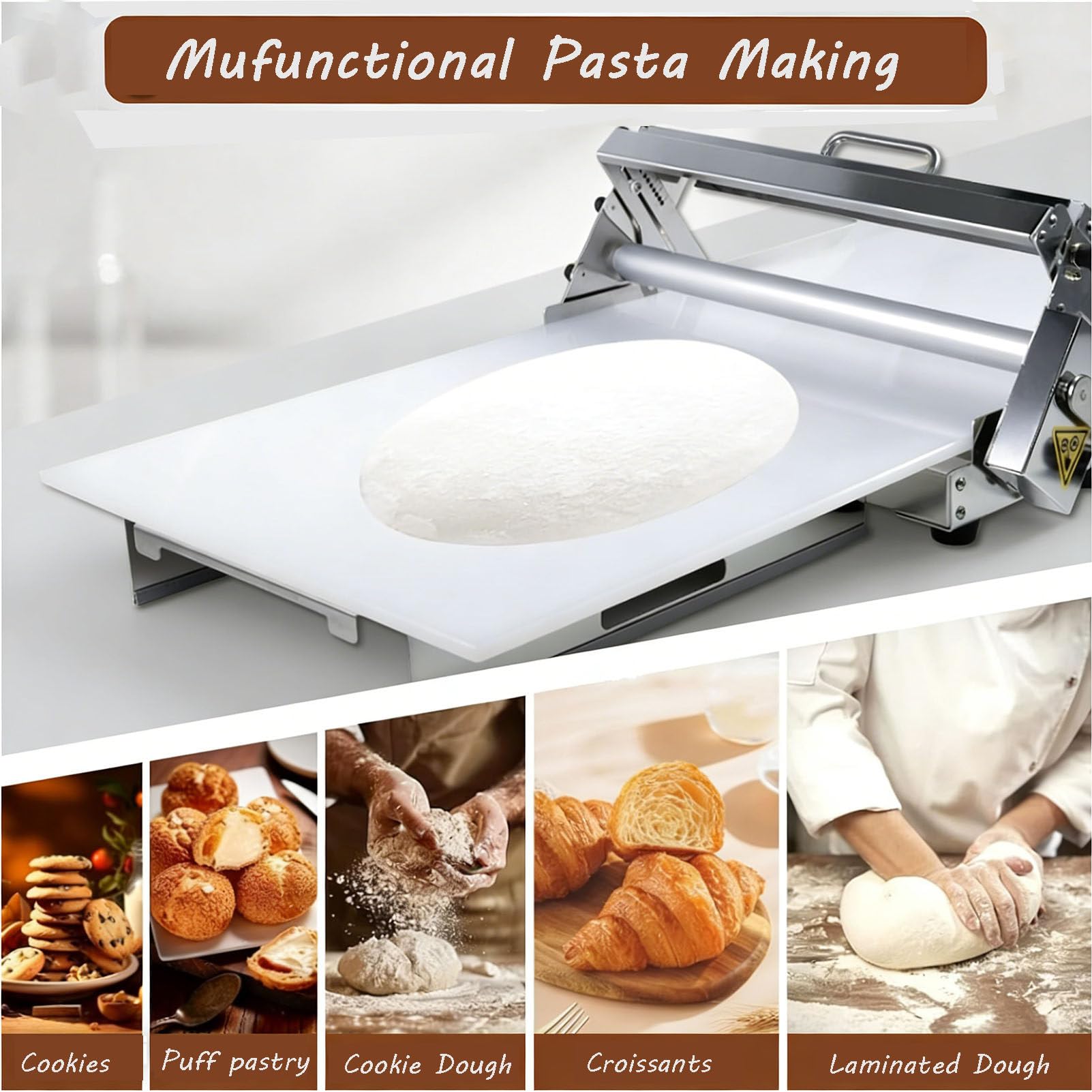 Rullo per impasto, spessore regolabile 0-25 mm, in acciaio inox, per pizza e fondente, ideale per cottura professionale