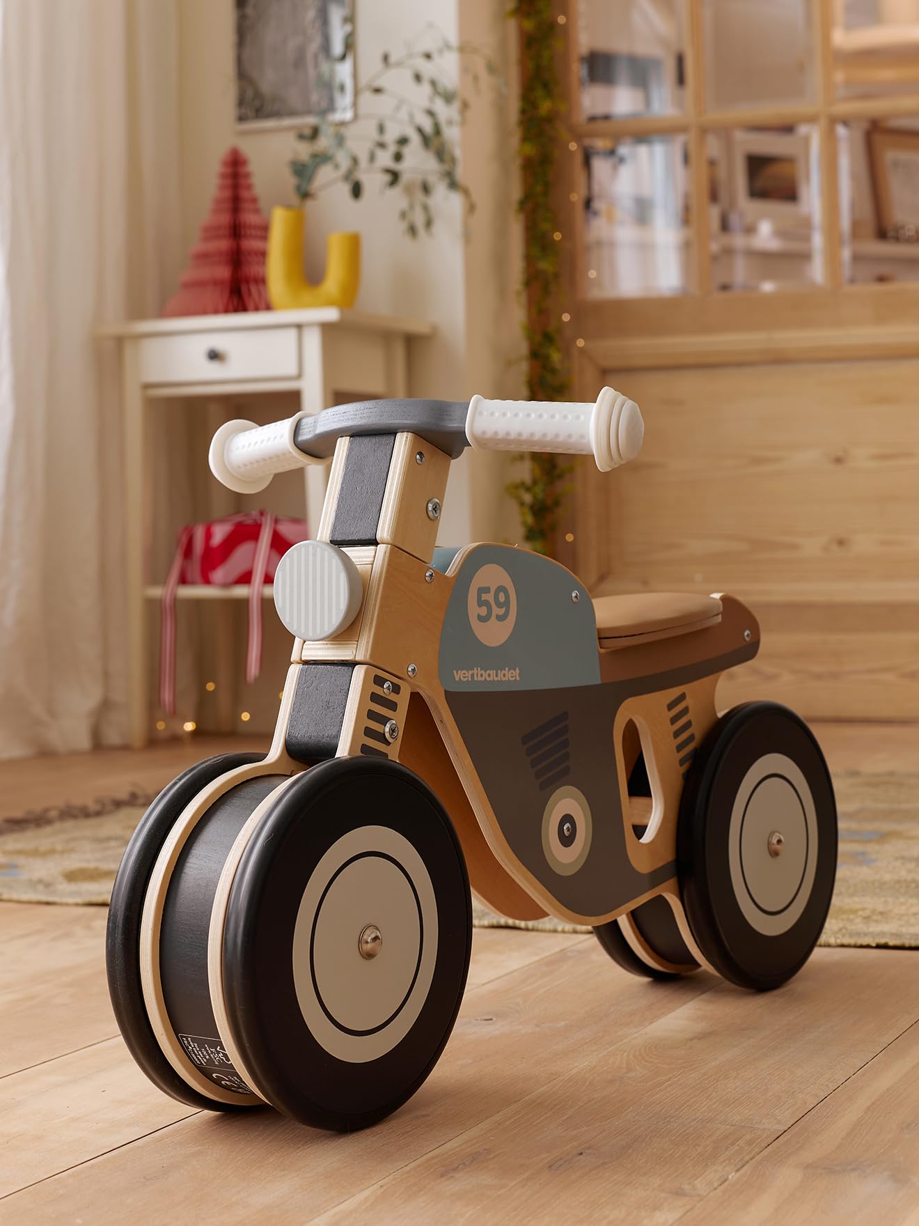 VERTBAUDET Porteur Moto Coordination Bébé Bois FSC bleu TU