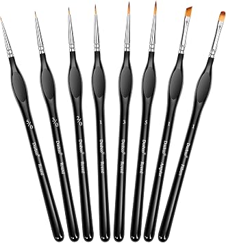 Detail Paint Brushes Set, 8 pcs Miniature Brushes for Fine Detailing | Wooden Handle, Anti-fatigue Triangular Grip, Multiple Brush Sizes, Craft, Models, Art & Rock Painting, Acrylics & Watercolor