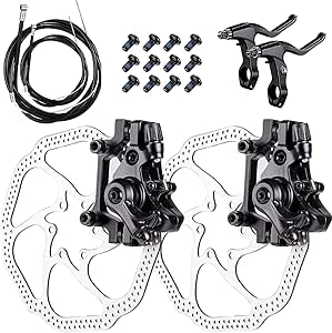 Bike Disc Brake Kit - Front and Rear Mechanical Disc Brakes with 160mm Rotors, Calipers, Cables, Levers, and Screws