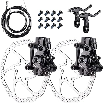 Bike Disc Brake Kit, Black, BB7 | Front and Rear Caliper,2PCS 160mm Stainless Steel 6-Bolt Bike Disc Rotors,Bicycle Brake Lever,for Road Bike, Mountain Bike.