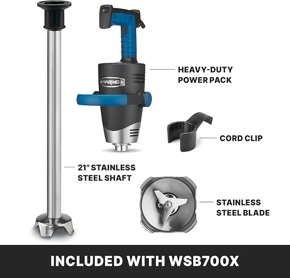 Waring EvolutionX Immersion Blender with 50-Gallon Capacity | 1.5 Horsepower Motor, 21 Stainless Steel Shaft, Variable Speed, 50-Gallon Capacity for Soups, Dressings and Smoothies