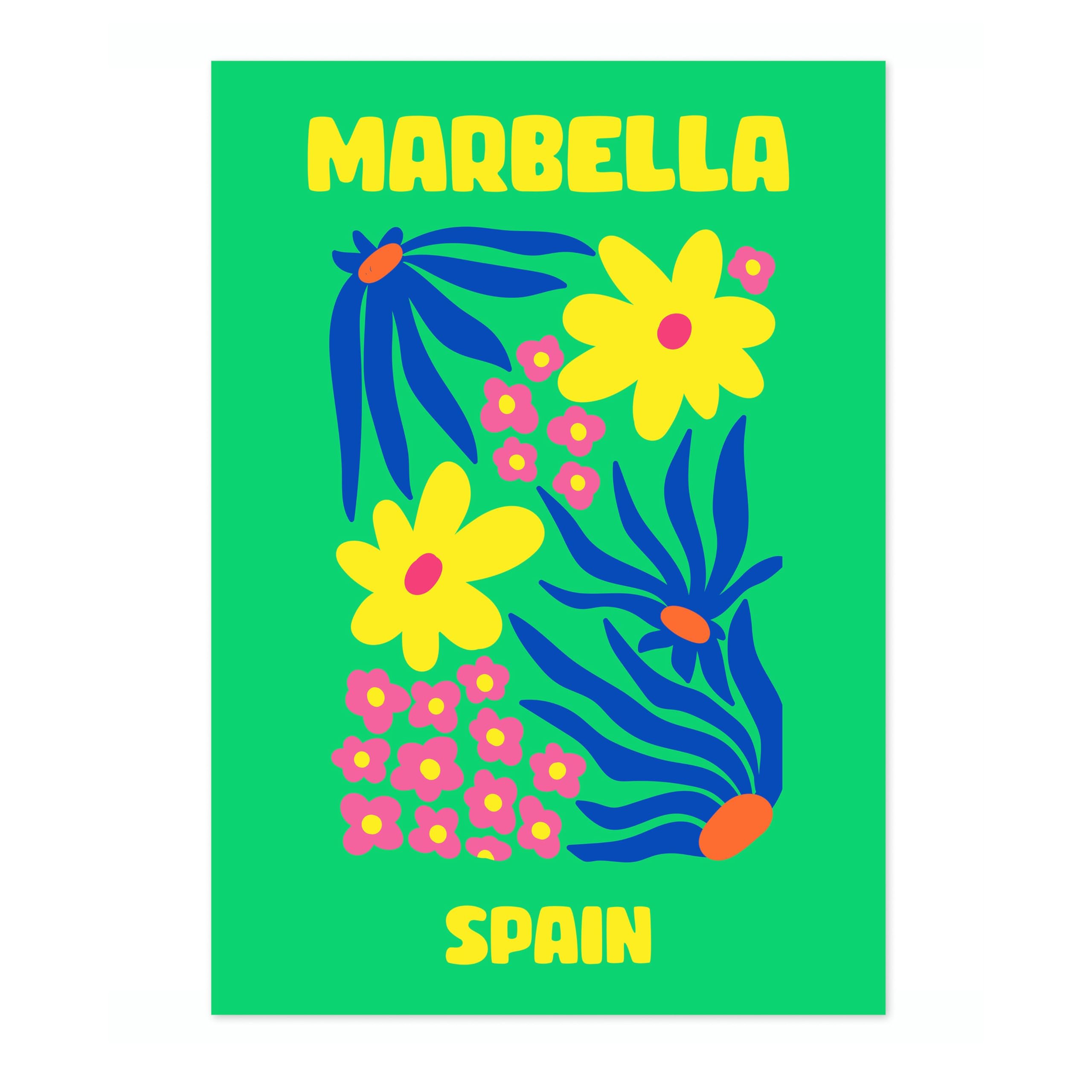 Marbella Travel Poster, Colourful Abstract Preppy Minimalist Room Decor Wall Art Print, Archival Matte, A1 (Print Only) - 84.1x59.4cm