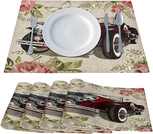 Miniatura 2 de Interesting Cars Theme Placemats Set of 4 Table Mats Washable Placemat Waterproof Place Mats for Party Home Dining Table Decor 18x12 in