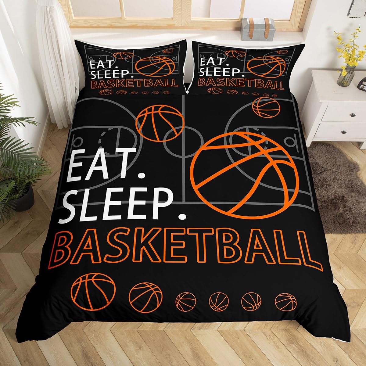 Parure de lit basket 1 personne avec housse de couette orange