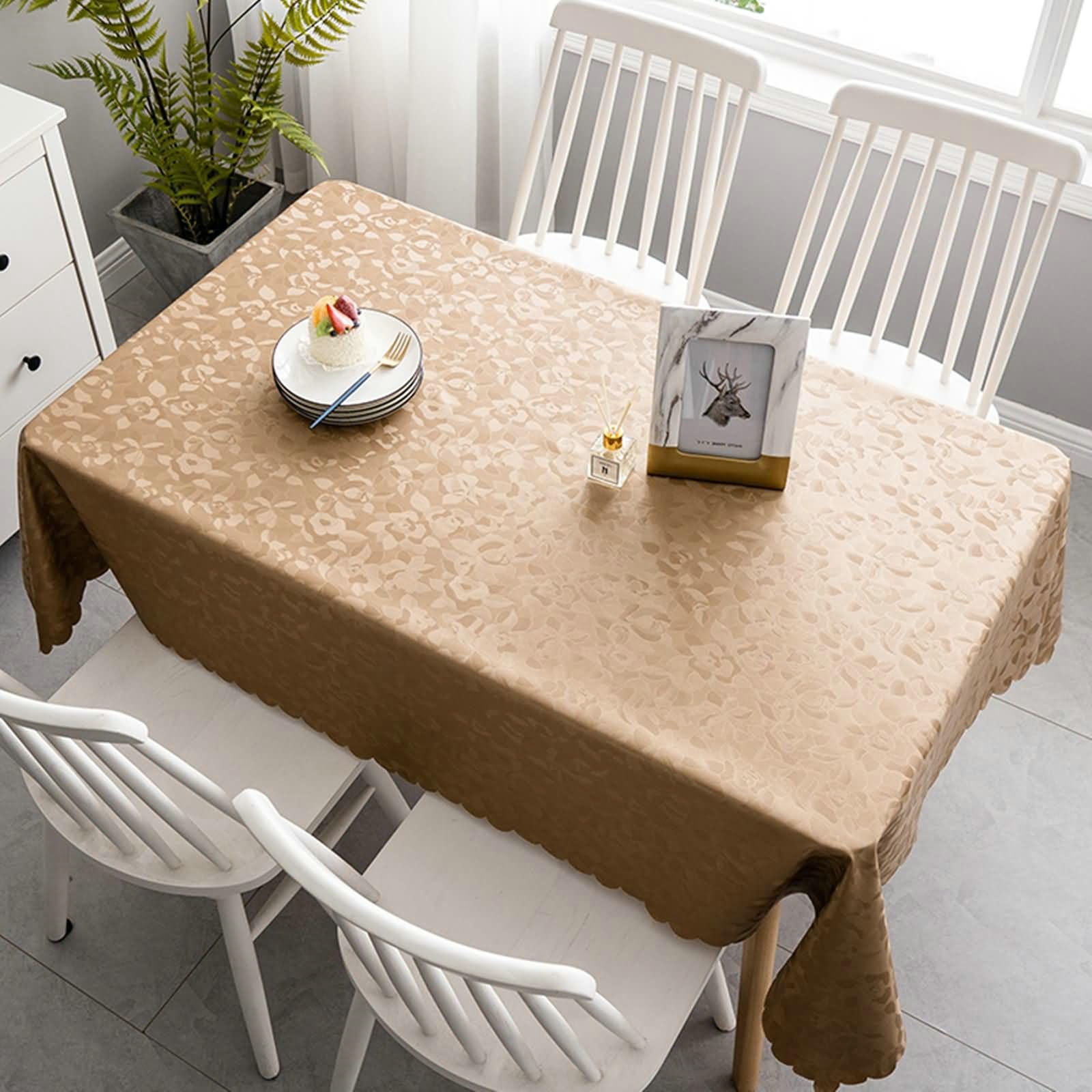 Tischdecke Rund 160, Tischdecken Abwaschbar PVC Blattmuster Tischdecke für Küche,Esszimmer,Tischdekoration, Kaffee