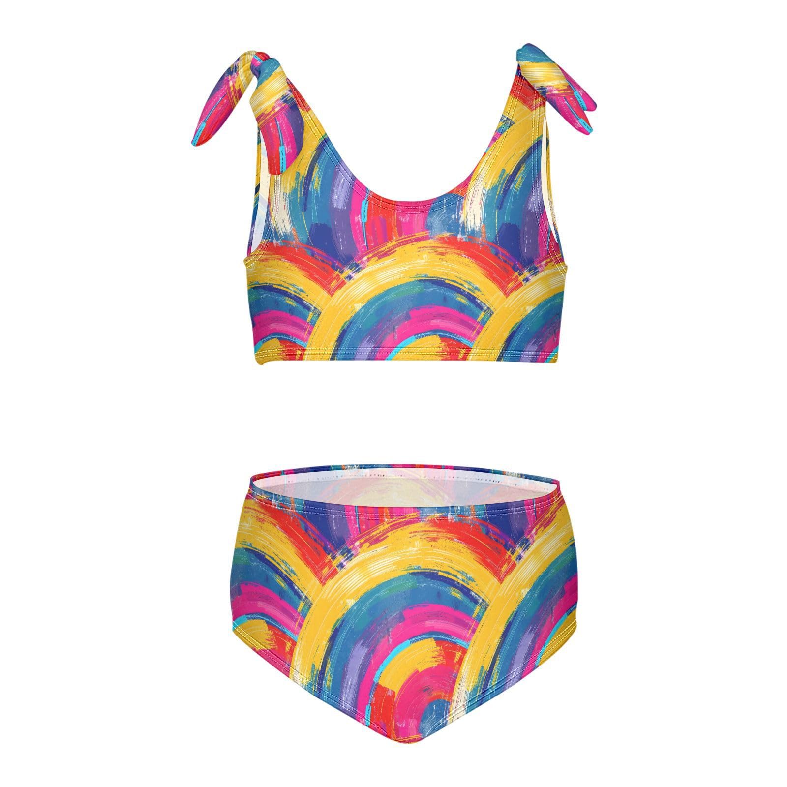Rainbow Color Girls Two Piece Tankini Swimsuits Summer Bathing Suit Beach Swimwear Set, 3T