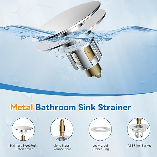 Miniatura 3 de iFealClear Tapón universal para fregadero de baño, colador de drenaje de fregadero desplegable de metal con recogedor de pelo desmontable, se adapta