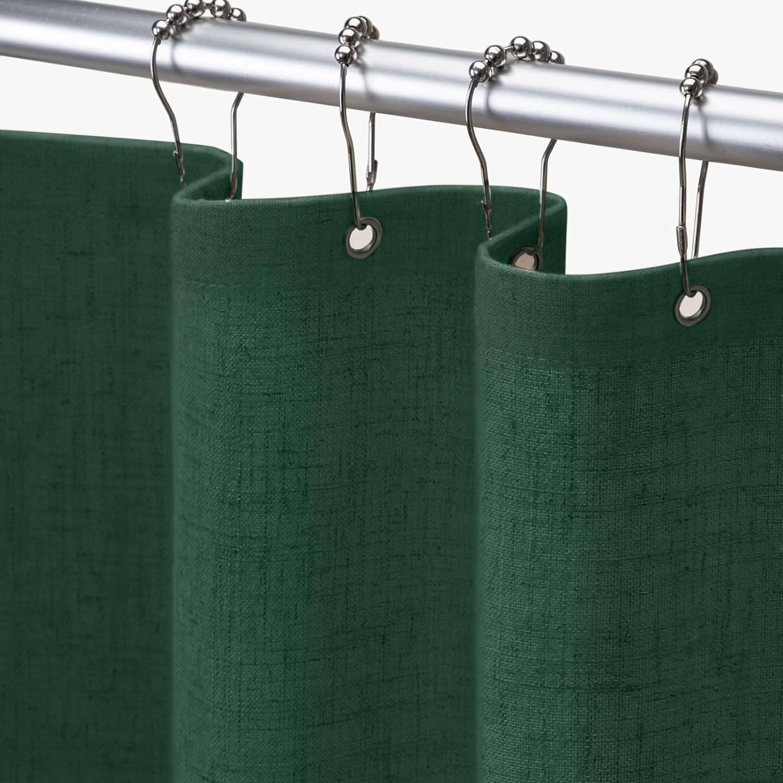 Awellife Dark Green Shower Curtain Linen Textured Boho Farmhouse Shower Curtains for Bathroom Fabric Liner, Long 72" W x 78" L