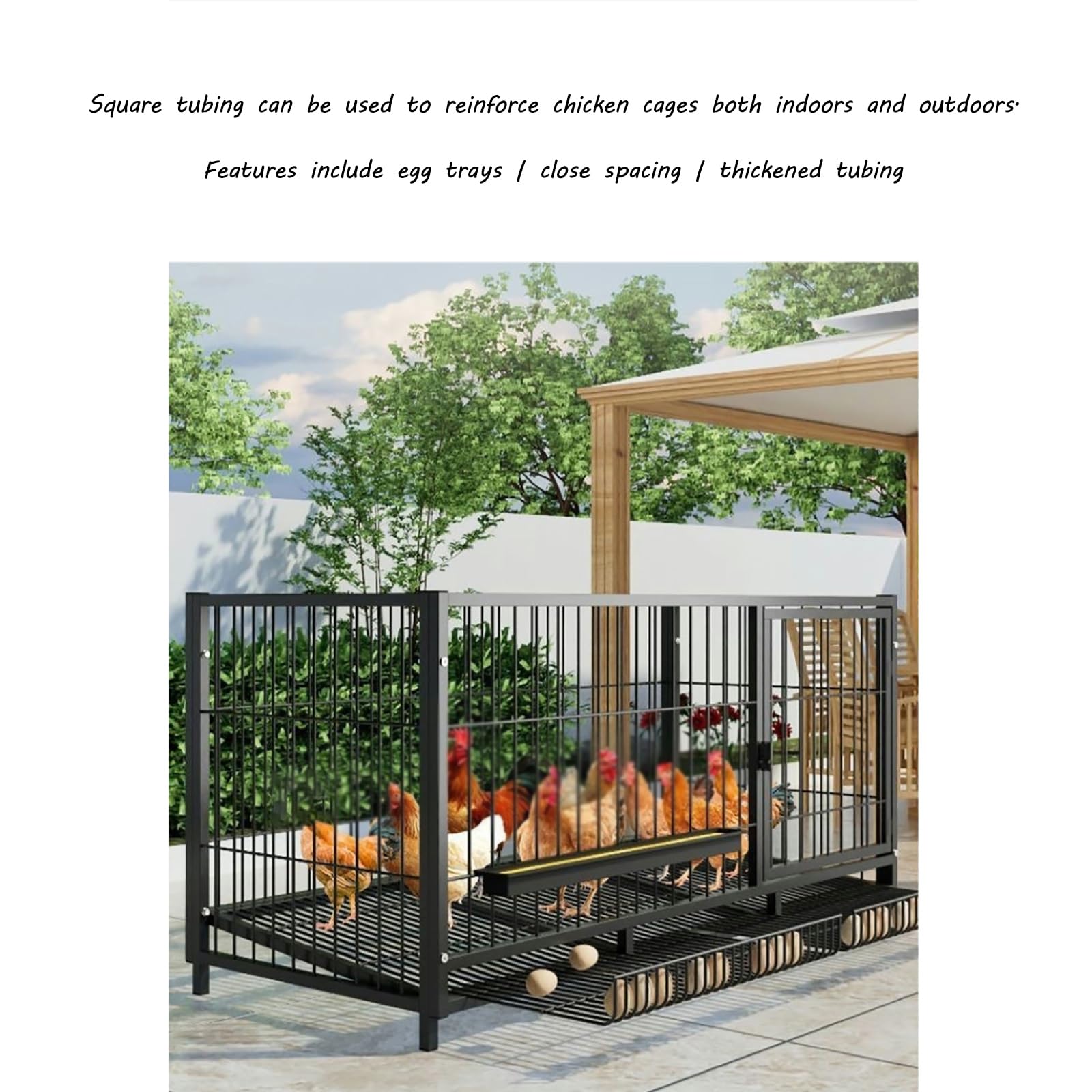 Gallinero con polea y nidales, Reforzado con Alambre de Acero Engrosado, Completamente Equipado, de fácil Montaje, Adecuado para Uso en Interior y Exterior.-M