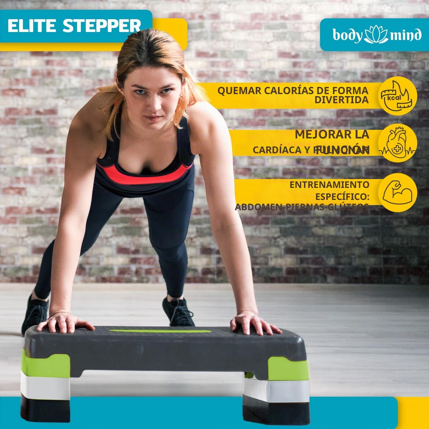 Tablón de step aeróbico Banco de step con alfombra antideslizante gratuita y libro electrónico de entrenamiento exclusivo