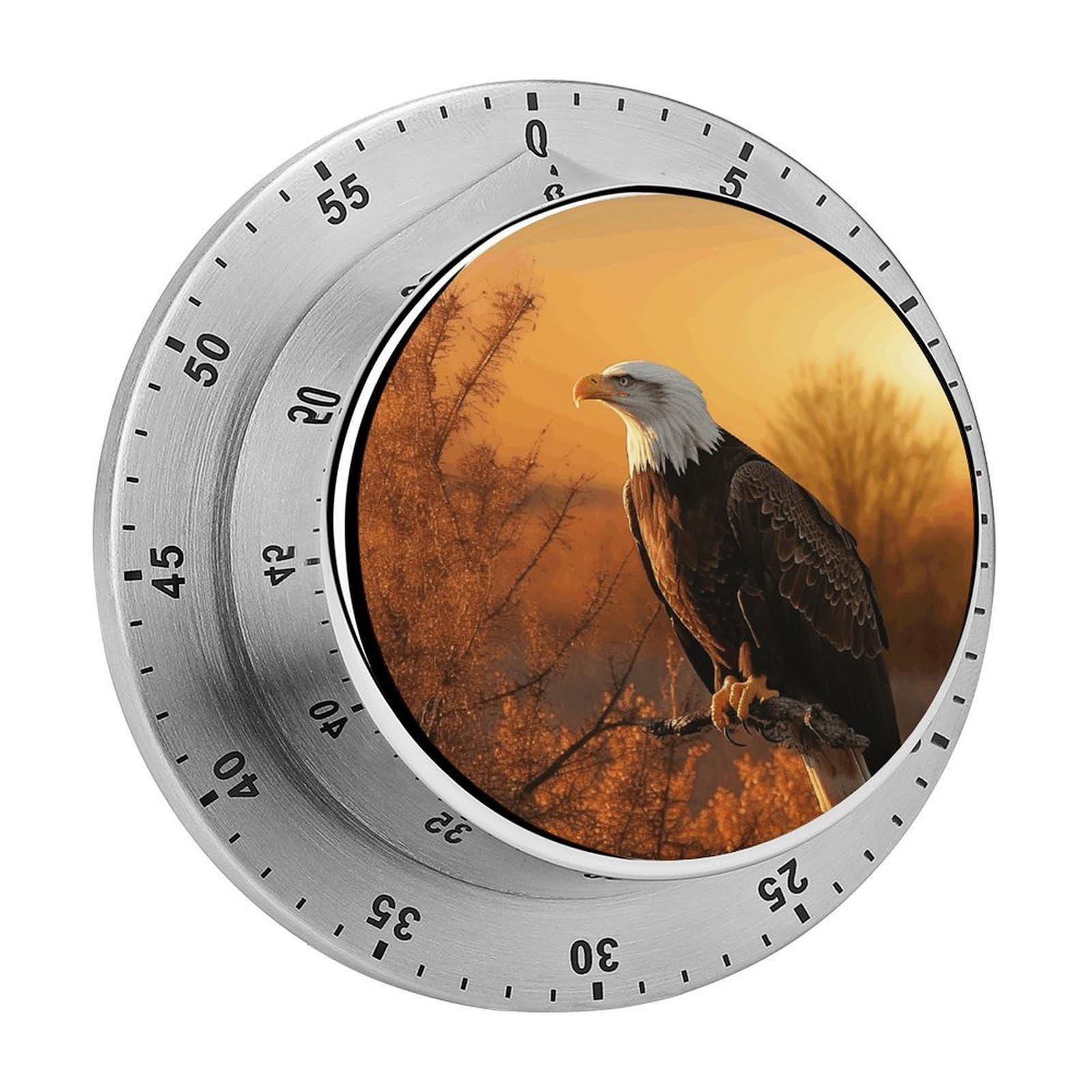 Golden Sunset Bald Eagle Kitchen Timer Chef Cooking Timers Clock with Loud Alarm Exquisite Stainless Steel Mechanical Desk Timers Magnetic Backing 60 Minute Visual Timer for Work