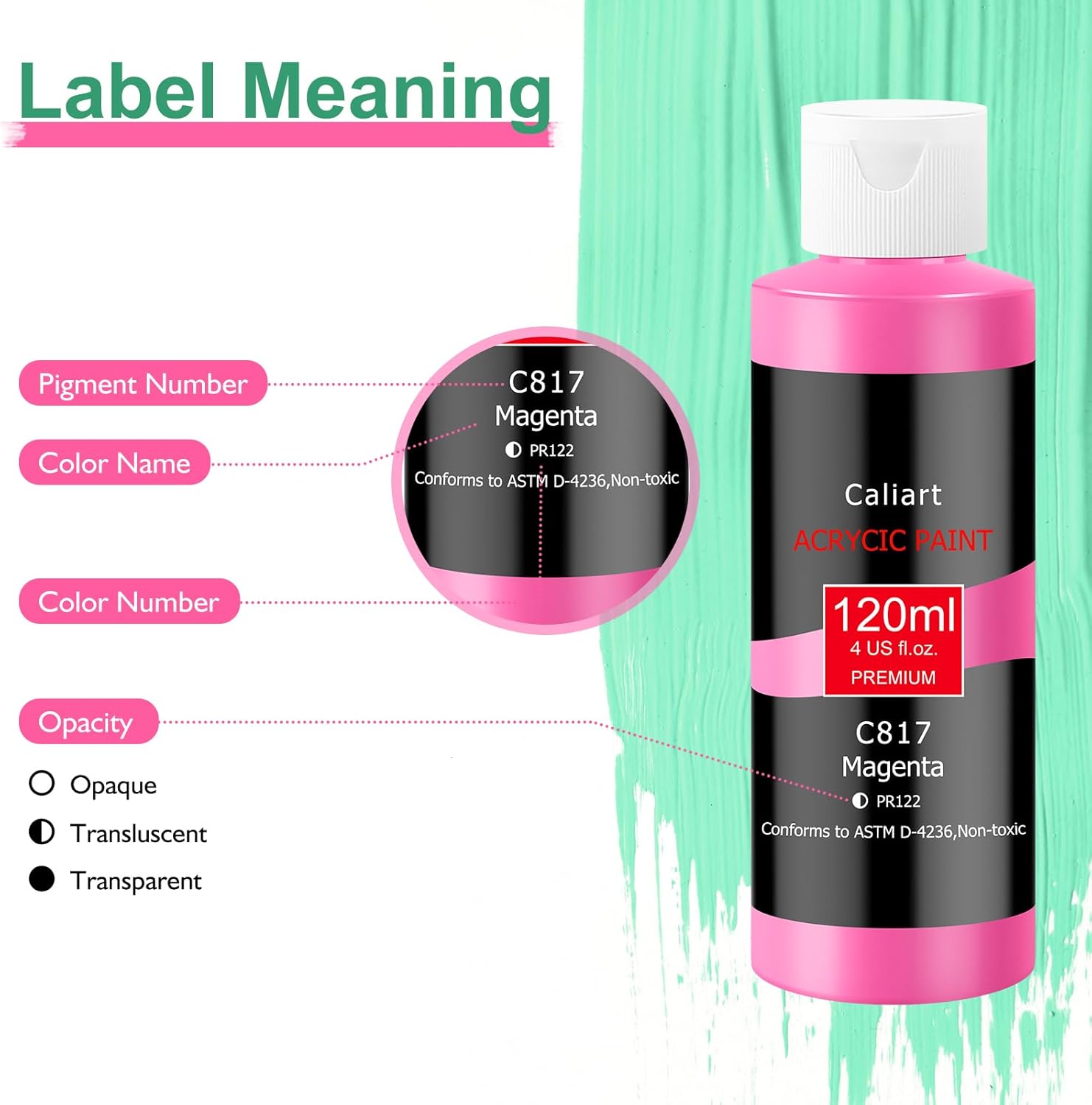 Caliart Acrylic Paint Set, 52 Colors Art Craft Paints, Rich Pigments Water Proof for Adults Artists Beginners, Canvas Ceramic Wood Fabric Rock Painting Kit Art Supplies with 4 Brushes