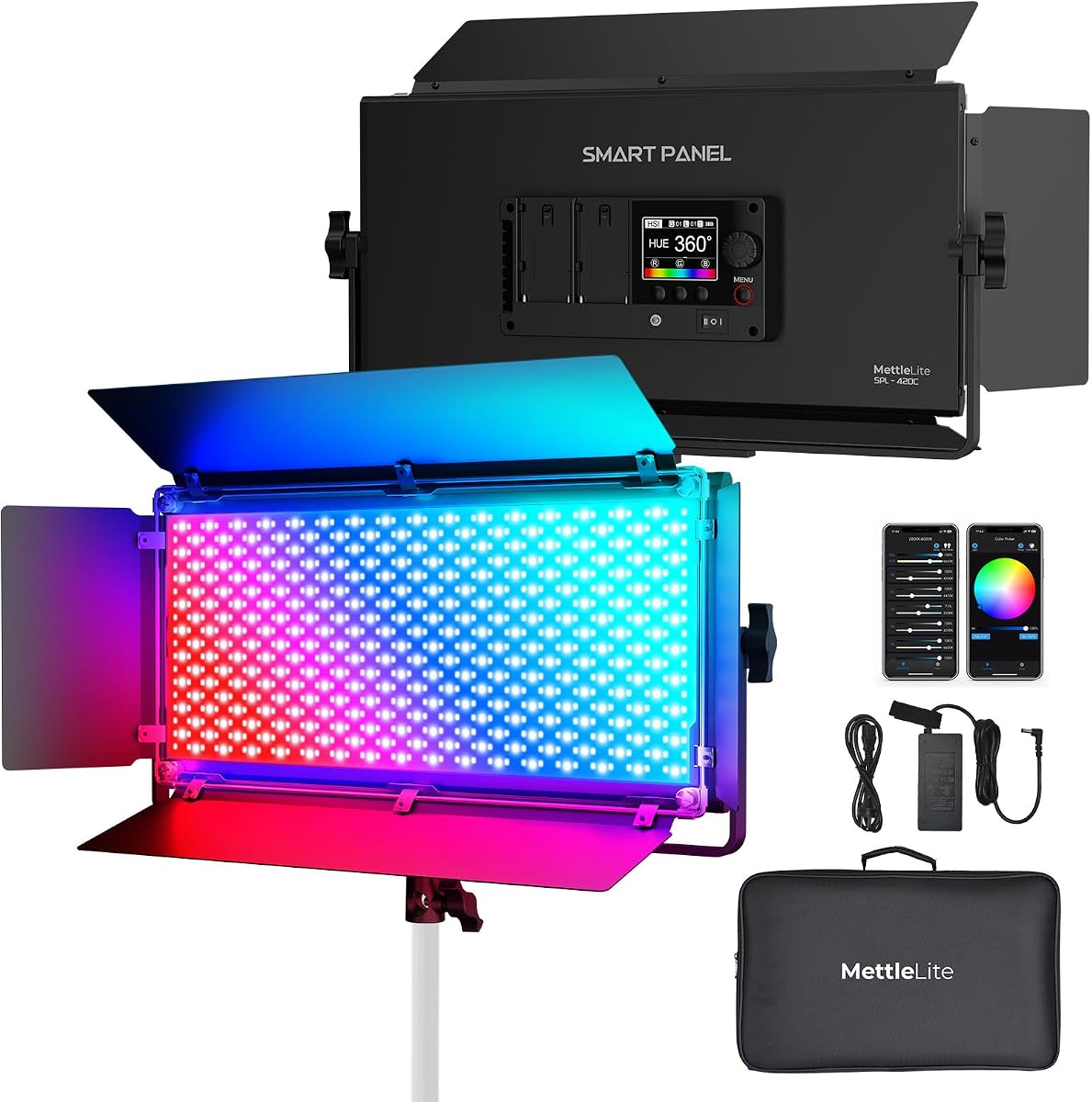 Luz de vídeo LED RGB SPL420C con control de aplicación, panel de luz RGB a todo color de 360°, 2800K-8000K, CRI/TLCI 97+, 10 escenas, iluminación de estudio de fotografía profesional para YouTube/Stream/Foto/Video