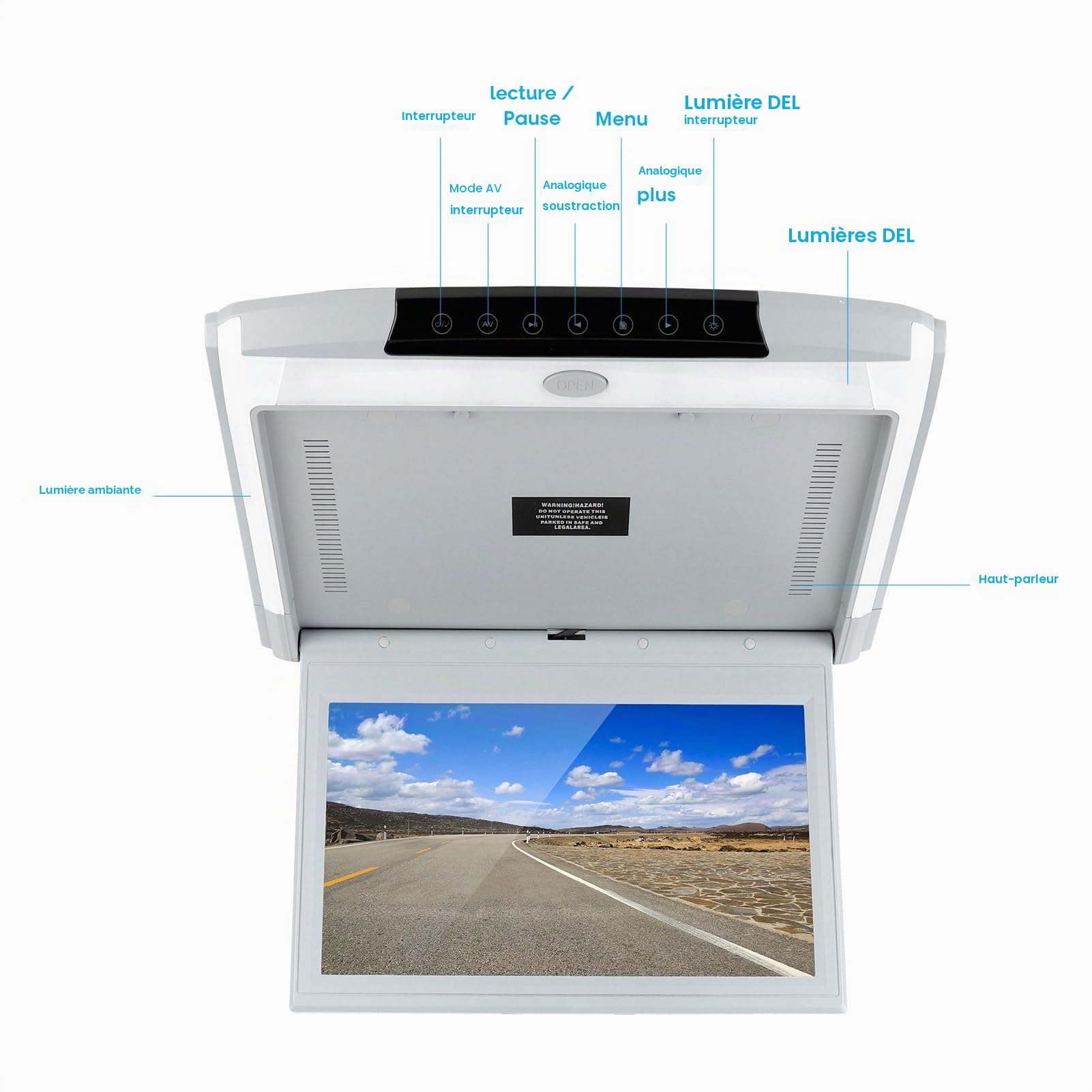 Moniteur de Plafond de Voiture HD 1080p TV MP5 écran D'affichage USB TF FM Télécommande éclairage LED Angle de Vision 16:9